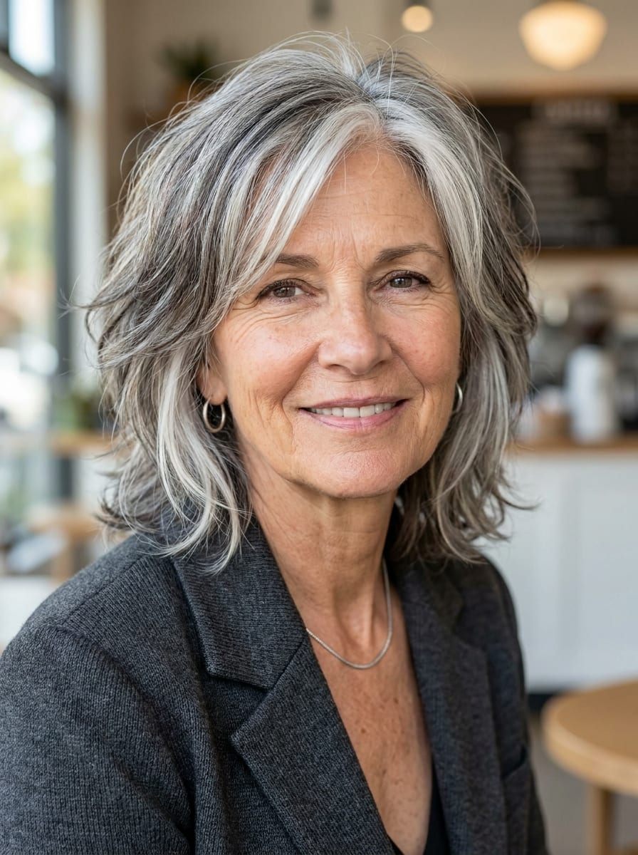 Shag mit natürlichen grauen Haaren - Shag Cut für Frauen